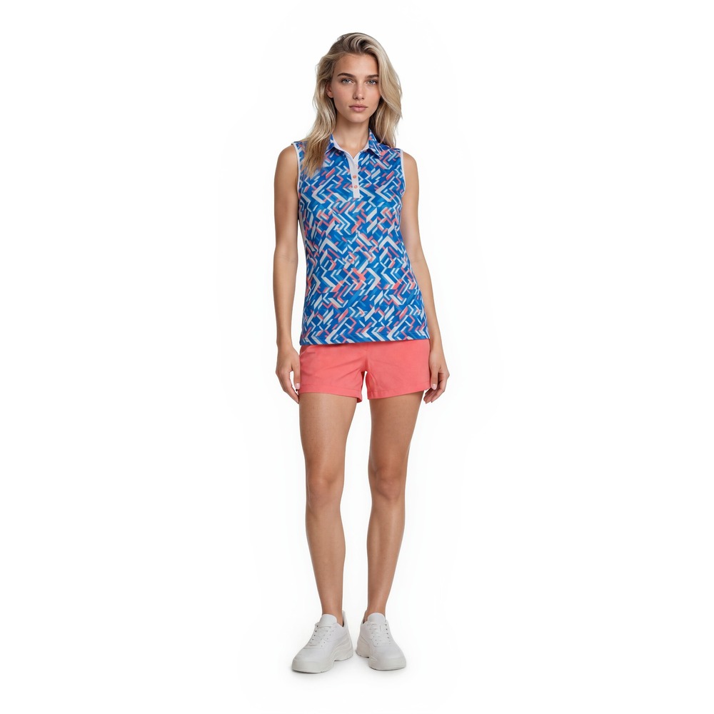 Slazenger Golf Set Women's Top Large Shorts 12 Coral Blue Geometric Polo